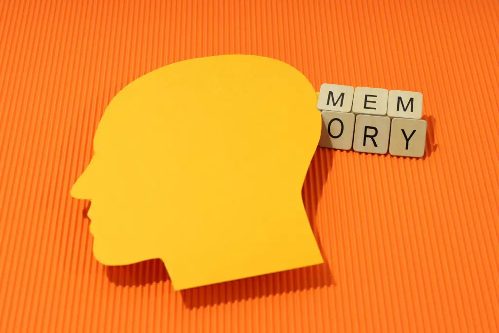 a yellow head outline with the blocks spelling "memory" to signify drugs that can cause memory loss